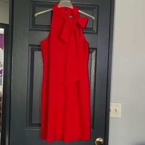 Vince Camuto Sleeveless Red Midi Dress with Neck Bow